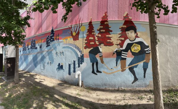 Chinese Aces Skate the Canal: hockey players in vintage sweaters glide down a painted Rideau Canal at 724 Bank Street